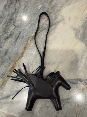 Black Leather Horse Bag Charm with Tassel